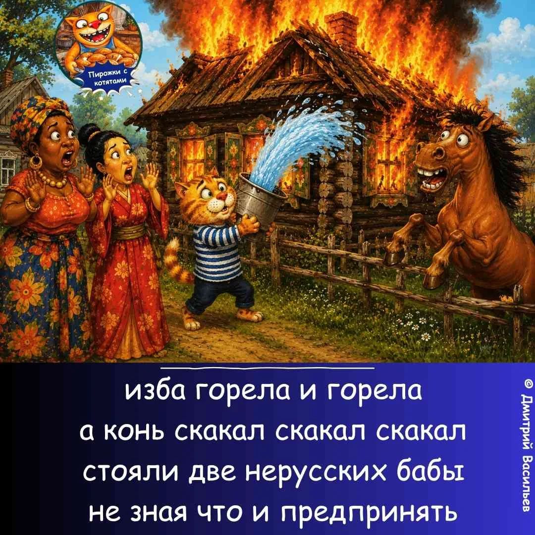 Пирожки с котятами изба горела и горела а конь скакал скакал скакал стояли две нерусских бабы не зная что и предпринять © Дмитрий Васильев