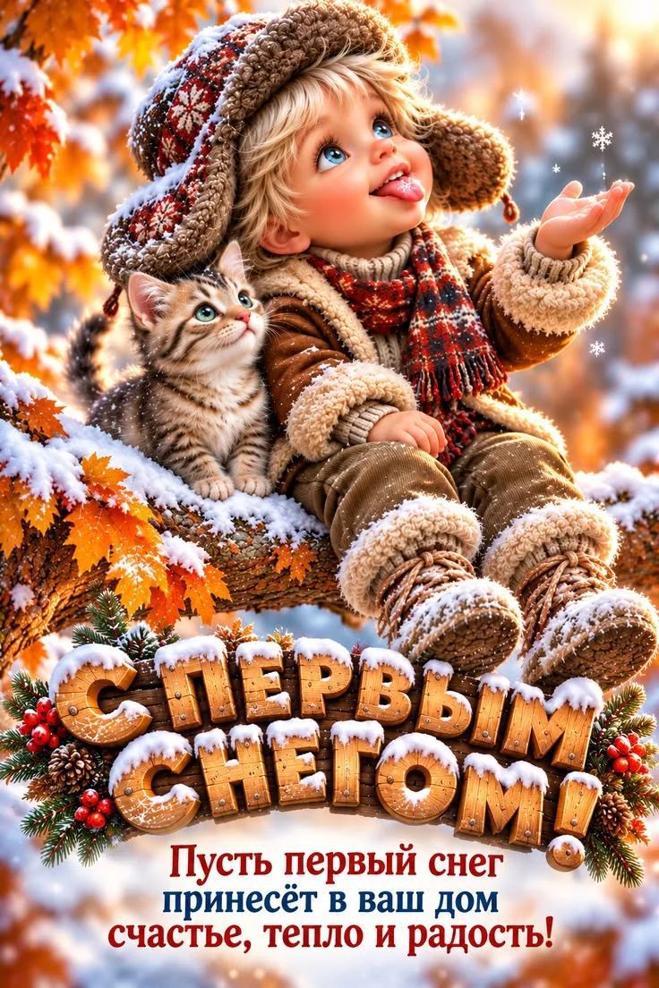 С первым снегом! Пусть первый снег принесёт в ваш дом счастье, тепло и радость!