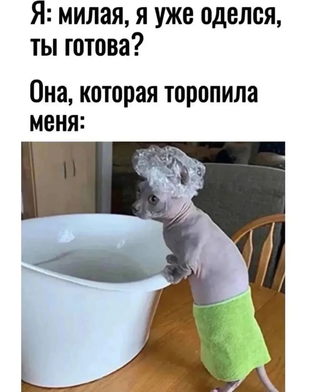 Я: милая, я уже оделся, ты готова? Она, которая торопила меня: