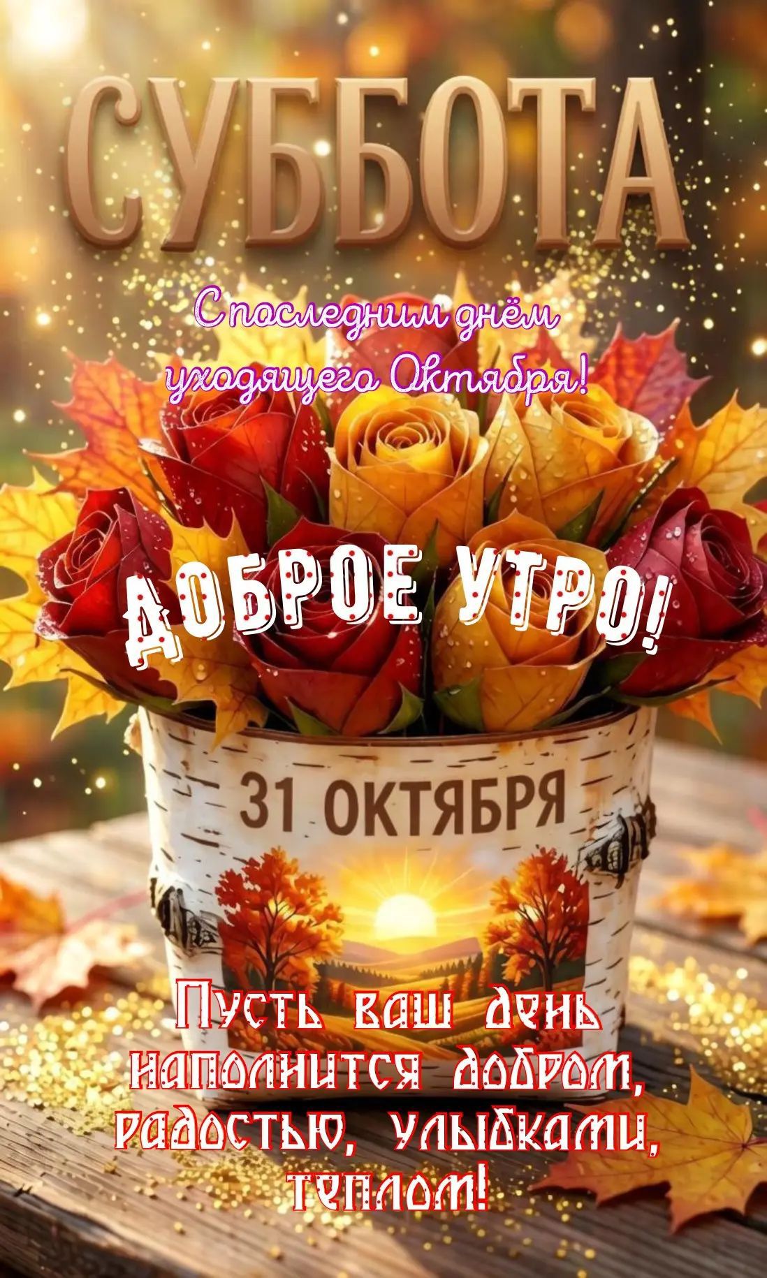 СУББОТА. С последним днём уходящего Октября! ДОБРОЕ УТРО! 31 ОКТЯБРЯ. Пусть ваш день наполнится добром, радостью, улыбками, теплом!