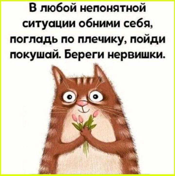 В любой непонятной ситуации обними себя, погладь по плечику, пойди покушай. Береги нервишки.