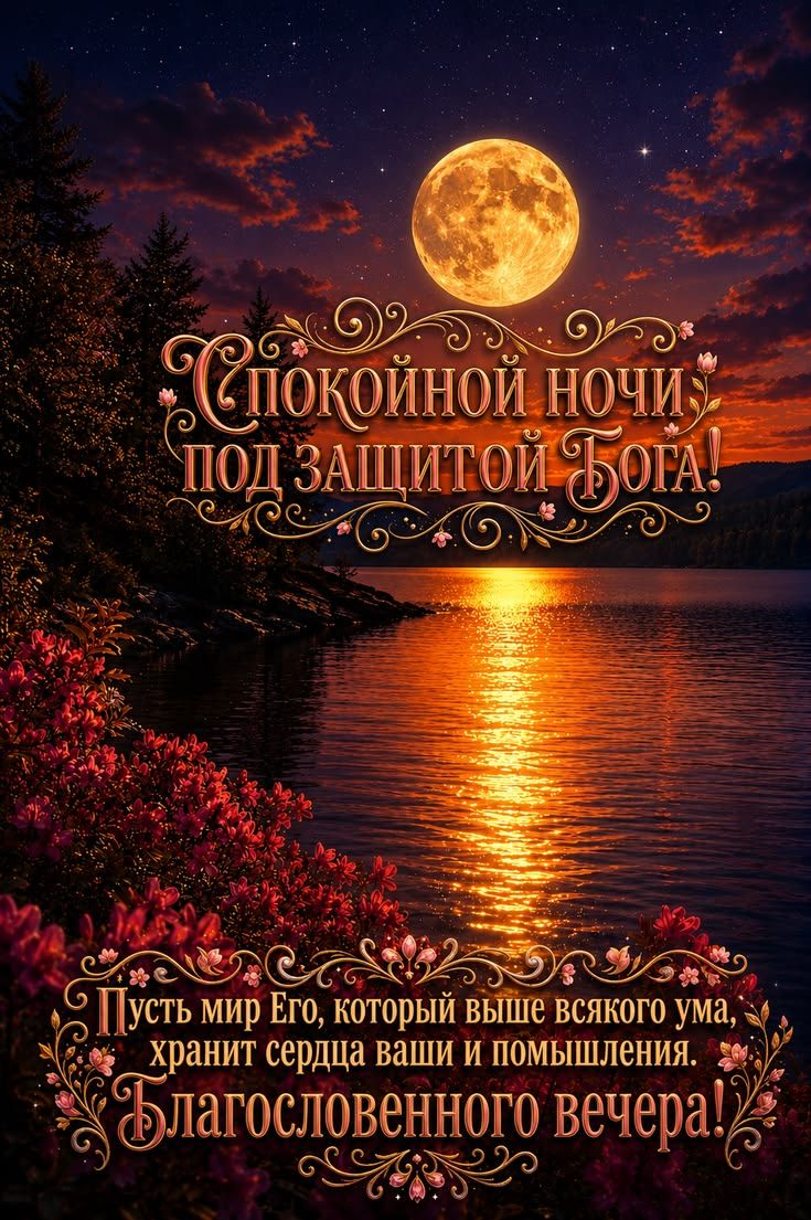 Спокойной ночи под защитой Бога! Пусть мир Его, который выше всякого ума, хранит сердца ваши и помышления. Благословенного вечера!