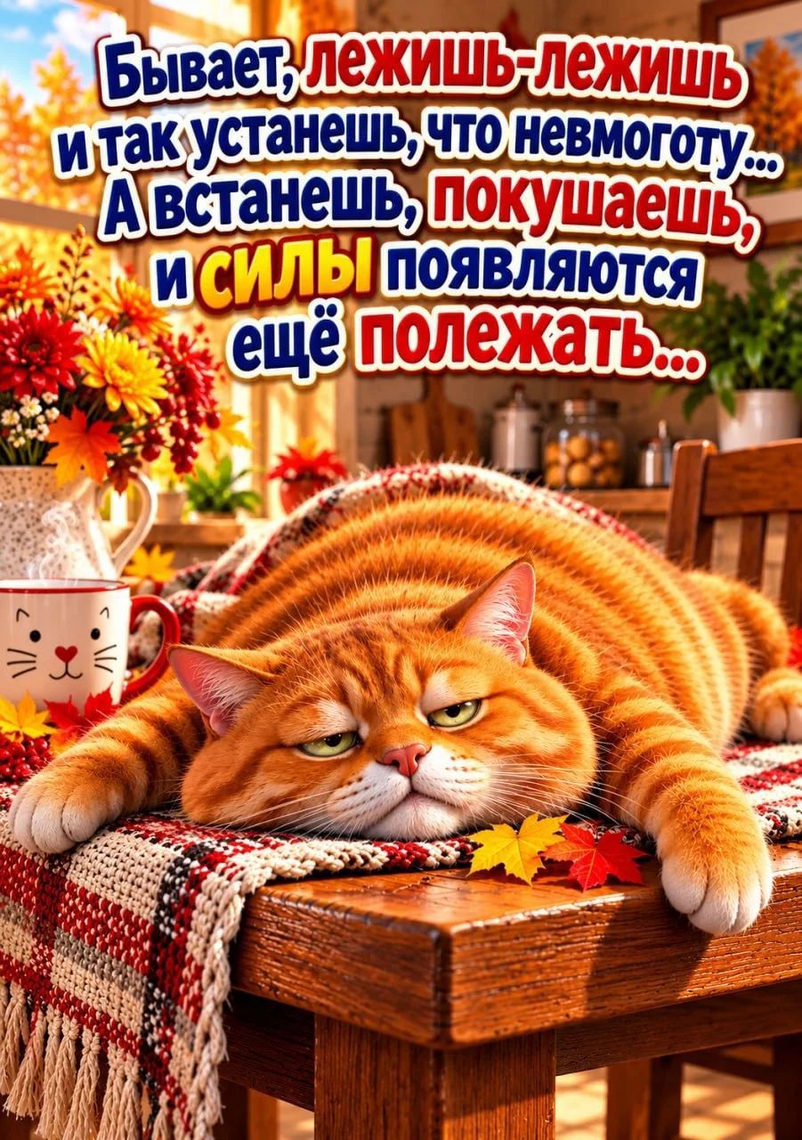 Бывает, лежишь-лежишь и так устанешь, что невмоготу... А встанешь, покушаешь, и силы появляются ещё полежать...