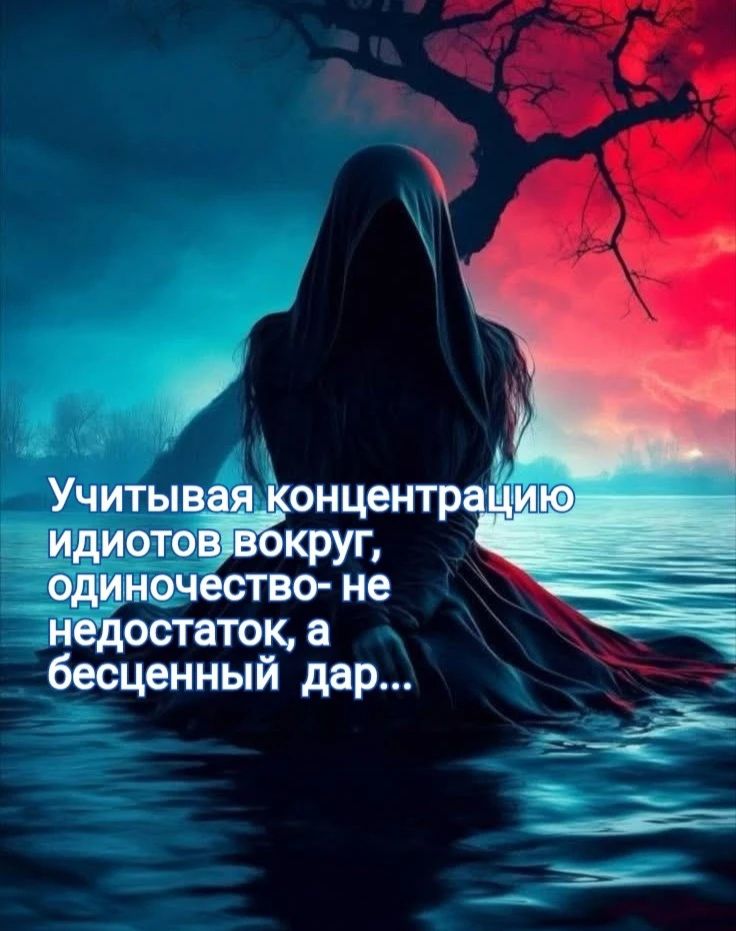 Учитывая концентрацию идиотов вокруг, одиночество- не недостаток, а бесценный дар...