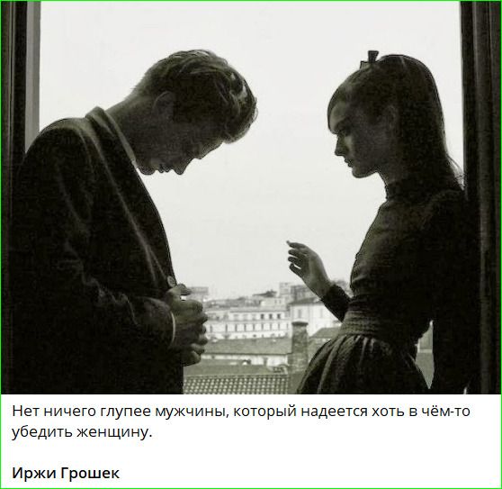 Нет ничего глупее мужчины, который надеется хоть в чём-то убедить женщину. Иржи Грошек