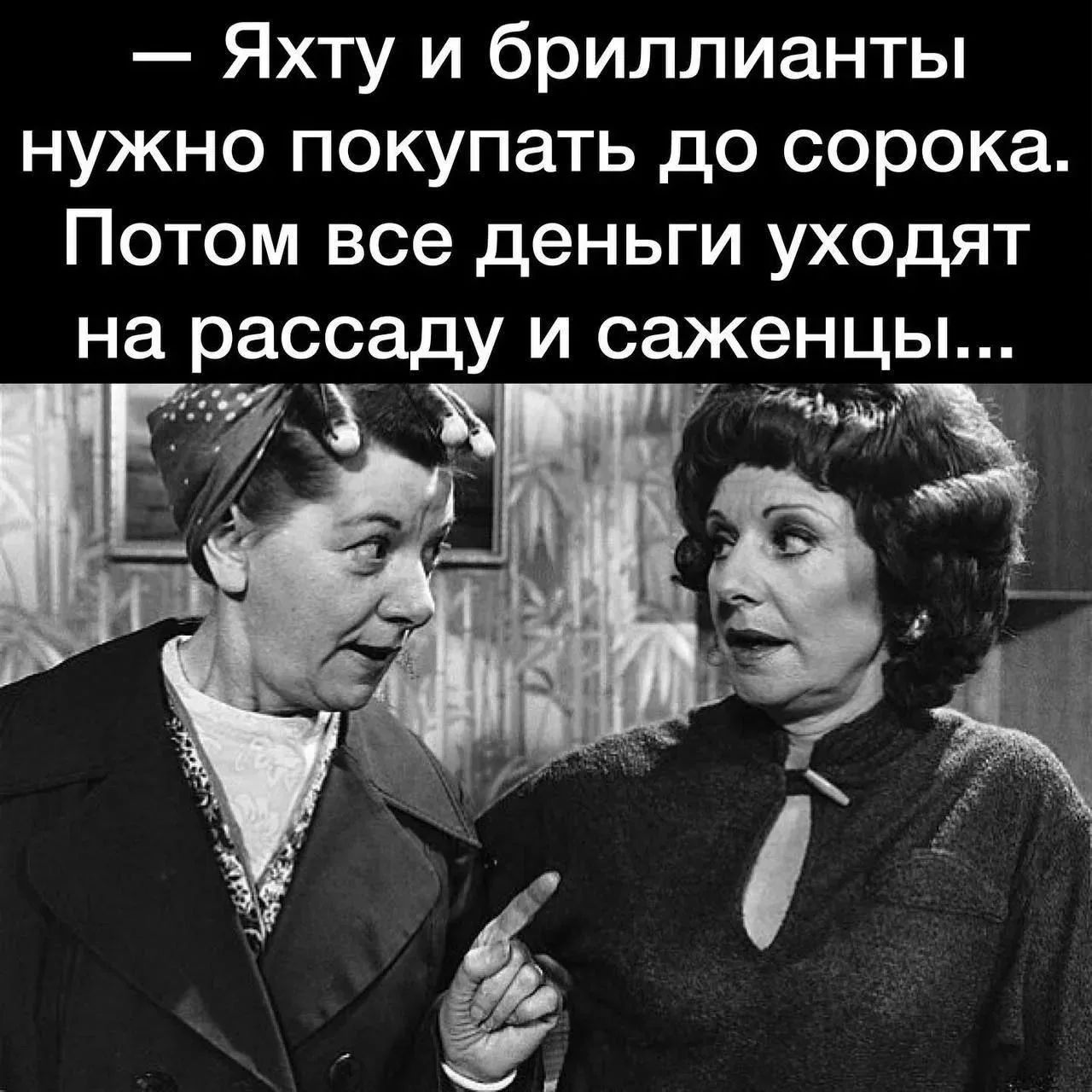 Яхту и бриллианты нужно покупать до сорока. Потом все деньги уходят на рассаду и саженцы...