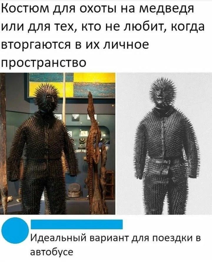 Костюм для охоты на медведя или для тех, кто не любит, когда вторгаются в их личное пространство. Идеальный вариант для поездки в автобусе