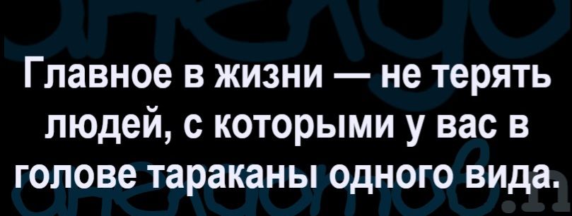 Главное в жизни — не терять людей, с которыми у вас в голове тараканы одного вида.