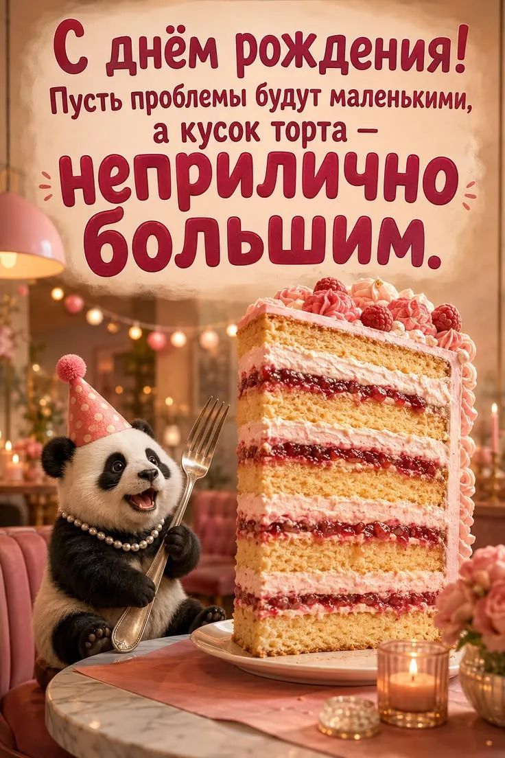 С днем рождения! Пусть проблемы будут маленькими, а кусок торта — неприлично большим.