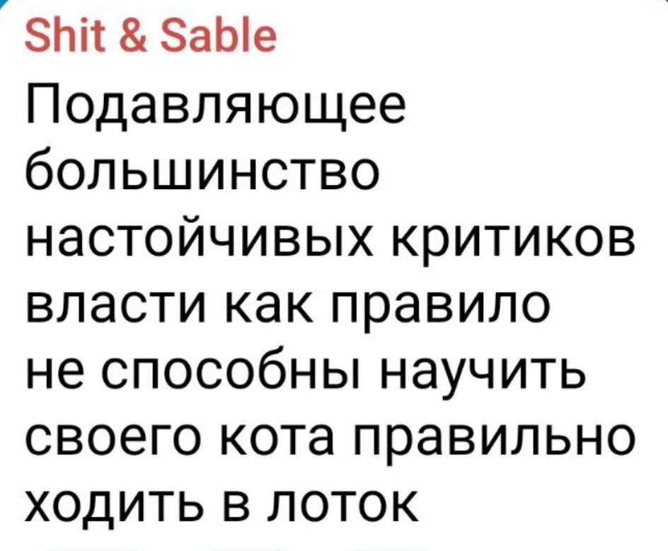 Shit & Sable Подавляющее большинство настойчивых критиков власти как правило не способны научить своего кота правильно ходить в лоток