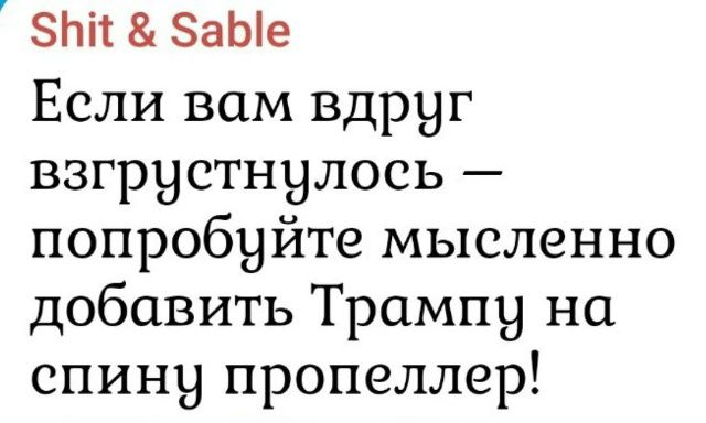 Shit & Sable Если вам вдруг взгрустнулось – попробуйте мысленно добавить Трампу на спину пропеллер!