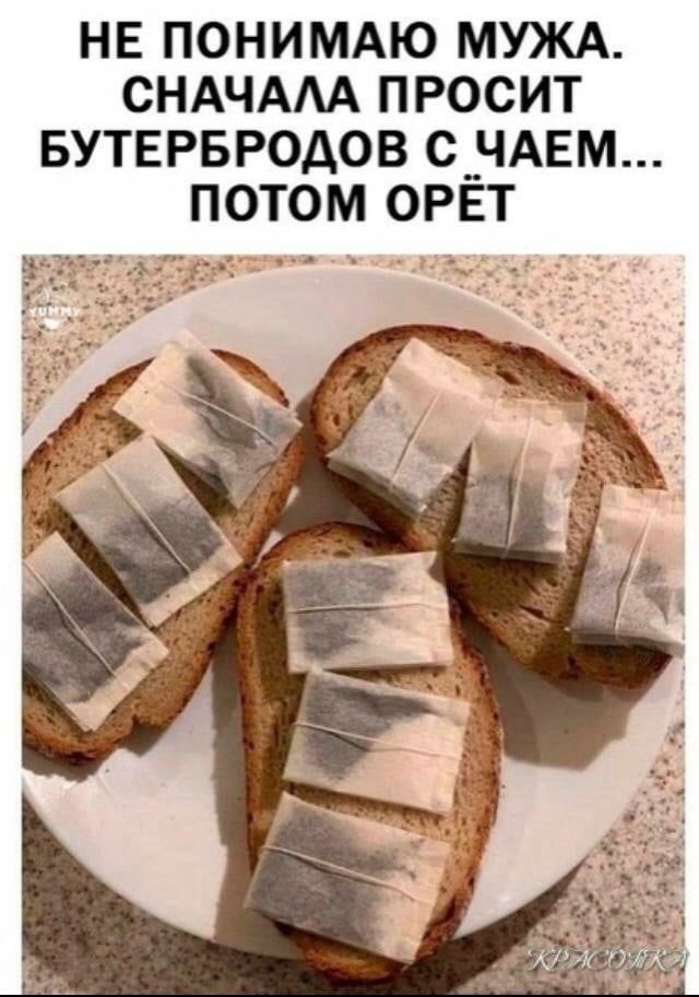 НЕ ПОНИМАЮ МУЖА. СНАЧАЛА ПРОСИТ БУТЕРБРОДОВ С ЧАЕМ... ПОТОМ ОРЁТ