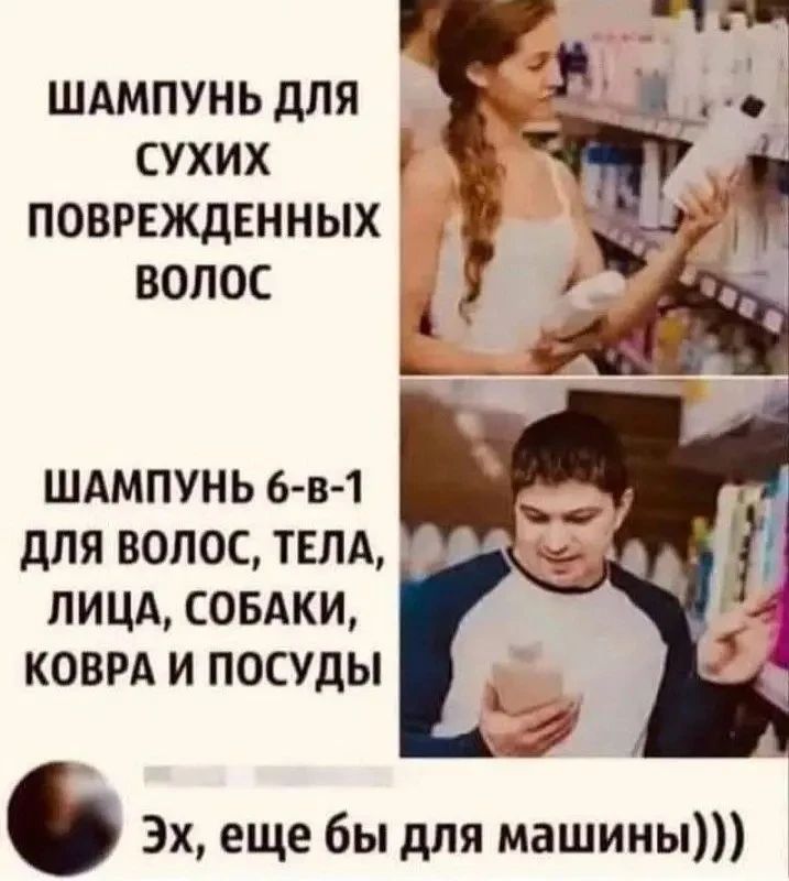 Шампунь для сухих поврежденных волос. Шампунь 6-в-1 для волос, тела, лица, собаки, ковра и посуды. Эх, еще бы для машины)))