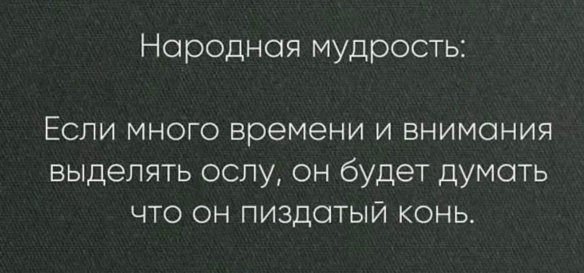 Народная мудрость: Если много времени и внимания выделять ослу, он будет думать что он пиздатый конь.