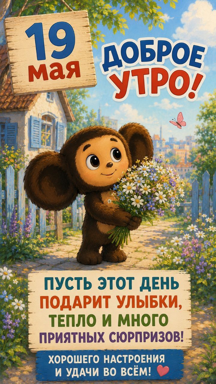 19 мая Доброе утро! Пусть этот день подарит улыбки, тепло и много приятных сюрпризов! Хорошего настроения и удачи во всём!