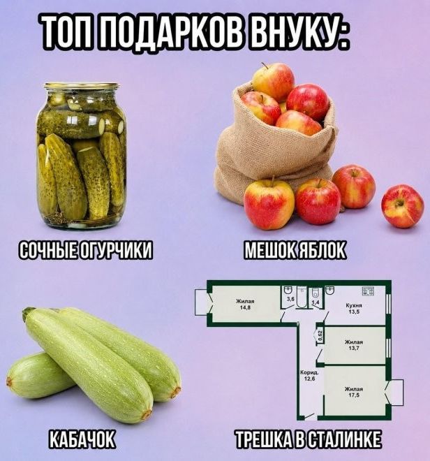 ТОП ПОДАРКОВ ВНУКУ: СОЧНЫЕ ОГУРЧИКИ, МЕШОК ЯБЛОК, КАБАЧОК, ТРЕШКА В СТАЛИНКЕ