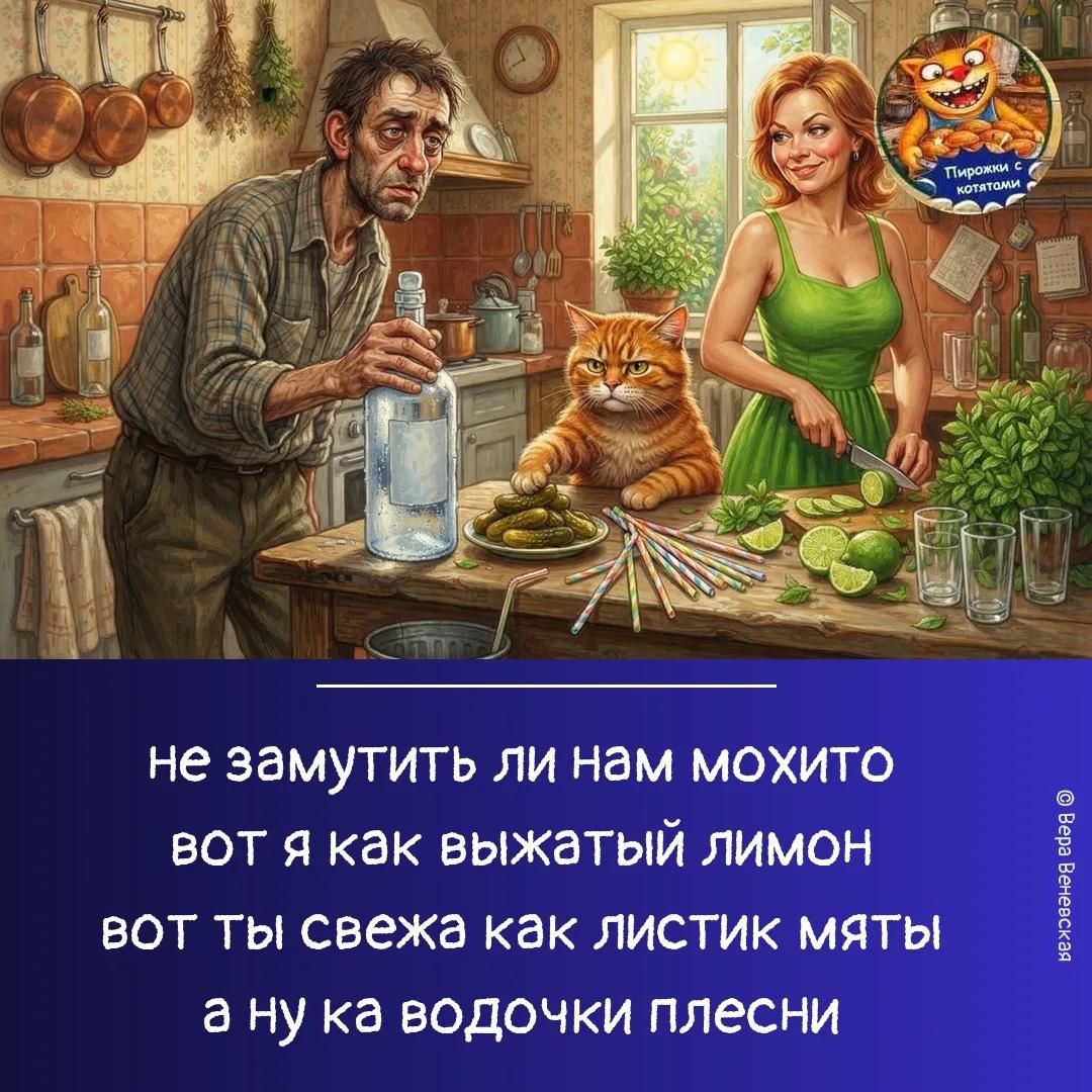 не замутить ли нам мохито вот я как выжатый лимон вот ты свежа как листик мяты а ну ка водочки плесни