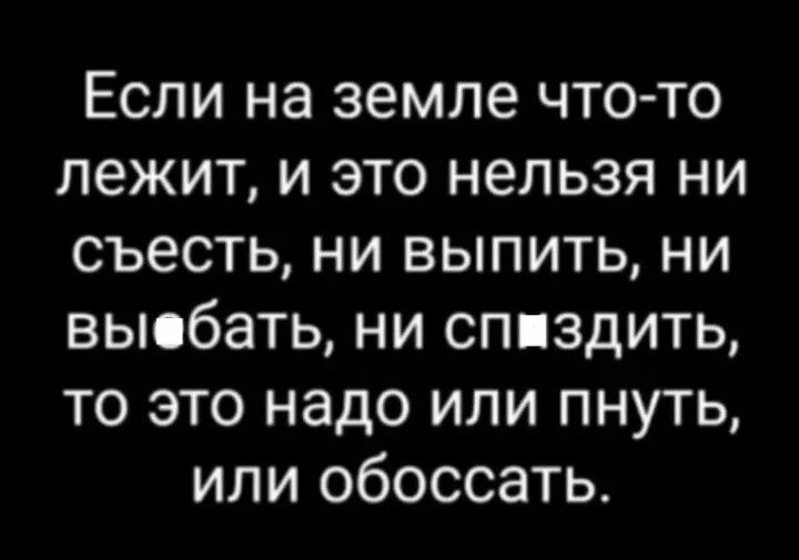 Если на земле что-то лежит, и это нельзя ни съесть, ни выпить, ни выебать, ни спиздить, то это надо или пнуть, или обоссать.