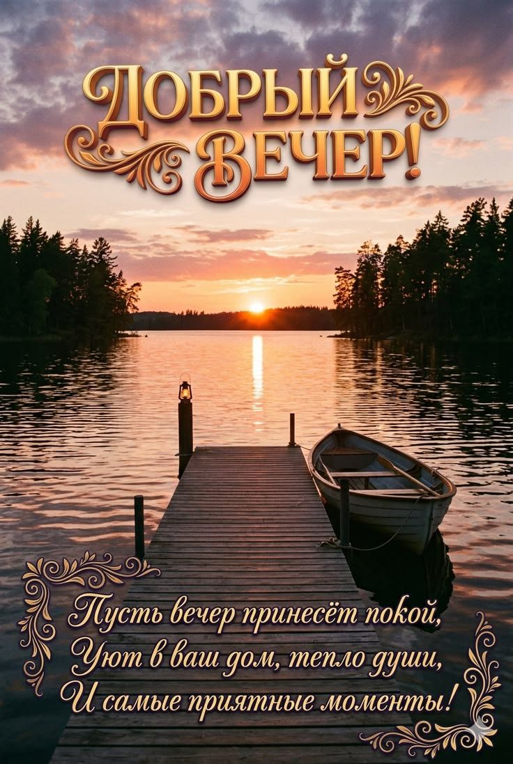 Добрый вечер! Пусть вечер принесёт покой, Уют в ваш дом, тепло души, И самые приятные моменты!