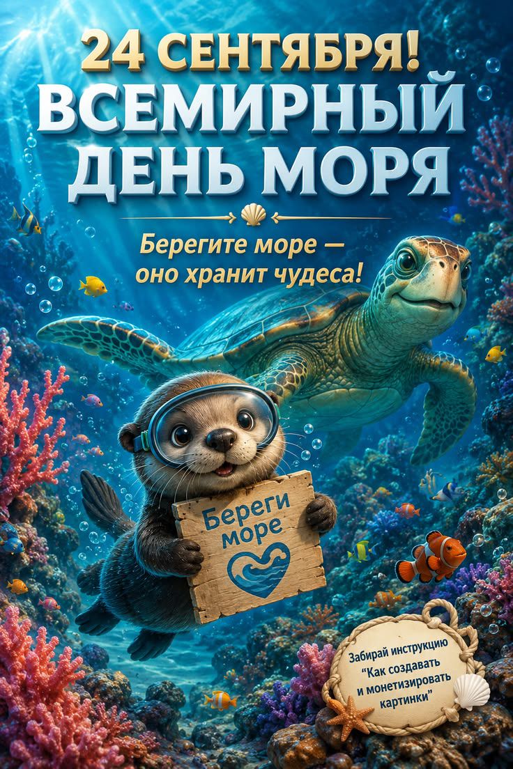 24 сентября! Всемирный день моря. Берегите море — оно хранит чудеса! Береги море. Забирай инструкцию 
