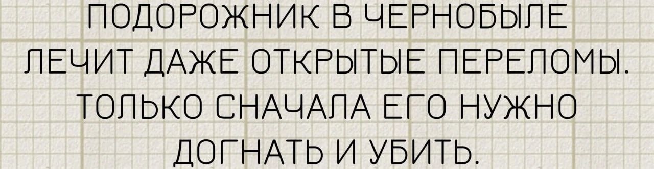 Подорожник в Чернобыле лечит даже открытые переломы. Только сначала его нужно догнать и убить.