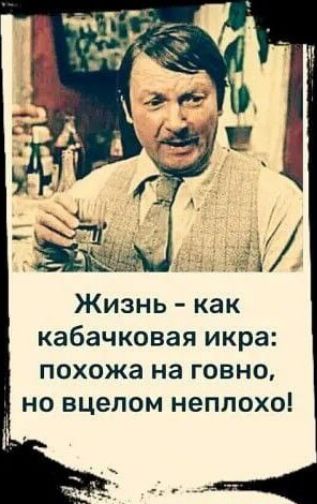 Жизнь - как кабачковая икра: похожа на говно, но вцелом неплохо!