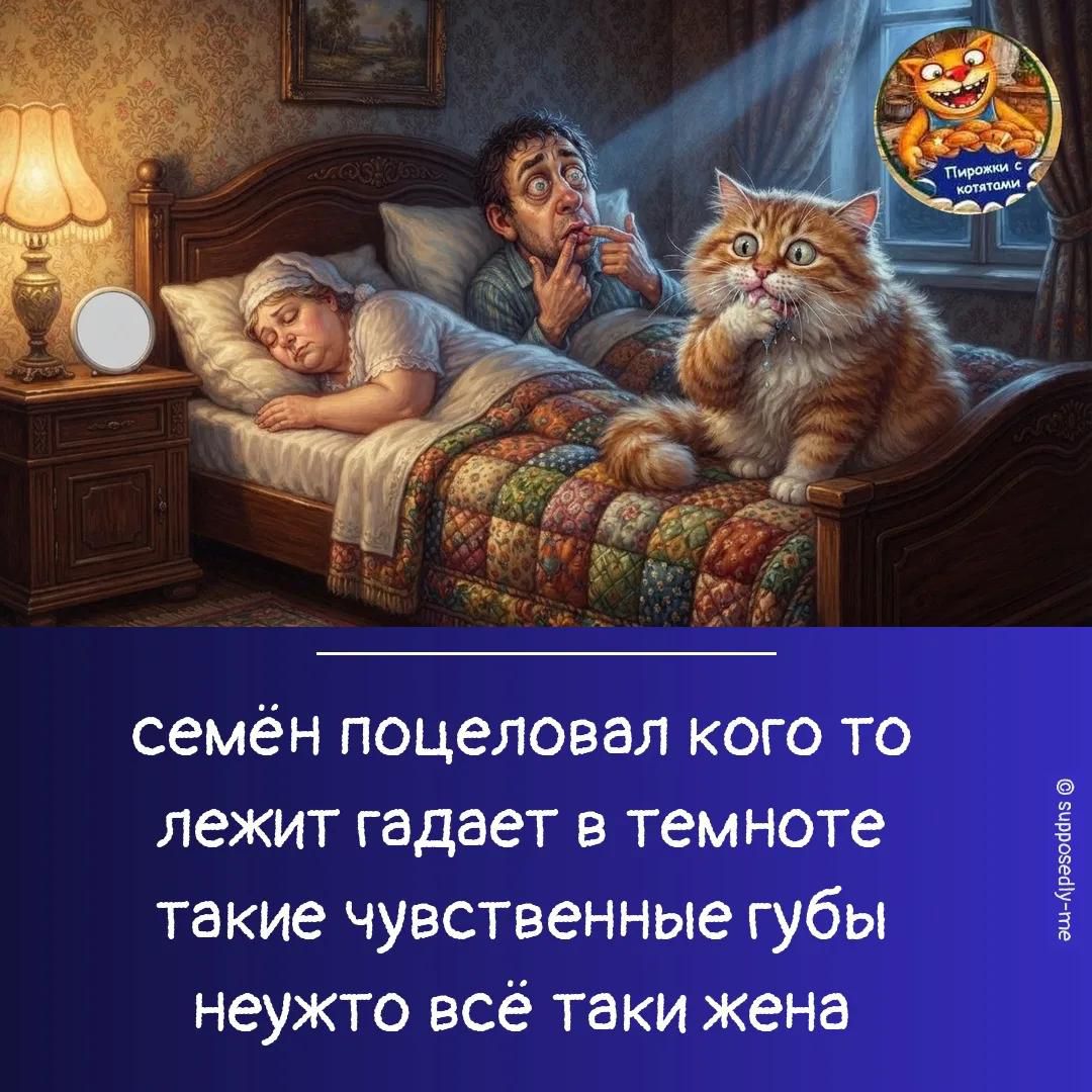 семён поцеловал кого то лежит гадает в темноте такие чувственные губы неужто всё таки жена Пирожки с котятами supposedly-me