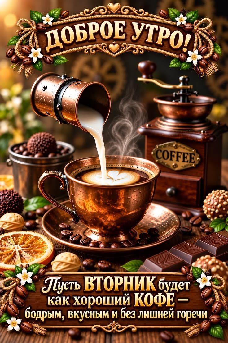 ДОБРОЕ УТРО! Пусть ВТОРНИК будет как хороший КОФЕ — бодрым, вкусным и без лишней горечи