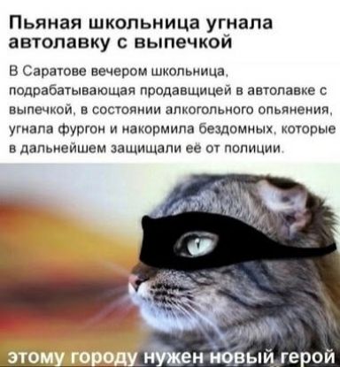 Пьяная школьница угнала автолавку с выпечкой. В Саратове вечером школьница, подрабатывающая продавщицей в автолавке с выпечкой, в состоянии алкогольного опьянения, угнала фургон и накормила бездомных, которые в дальнейшем защищали её от полиции. этому городу нужен новый герой