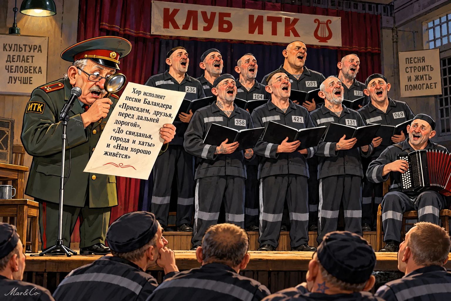 КУЛЬТУРА ДЕЛАЕТ ЧЕЛОВЕКА ЛУЧШЕ КЛУБ ИТК Хор исполнит песни Баландеря «Присядем, друзья, перед дальней дорогой», «До свиданья, города и хаты» и «Нам хорошо живётся» ПЕСНЯ СТРОИТЬ И ЖИТЬ ПОМОГАЕТ ИТК Mar & Co