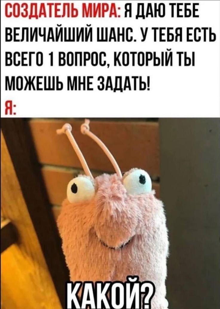 СОЗДАТЕЛЬ МИРА: Я ДАЮ ТЕБЕ ВЕЛИЧАЙШИЙ ШАНС. У ТЕБЯ ЕСТЬ ВСЕГО 1 ВОПРОС, КОТОРЫЙ ТЫ МОЖЕШЬ МНЕ ЗАДАТЬ! Я: КАКОЙ?