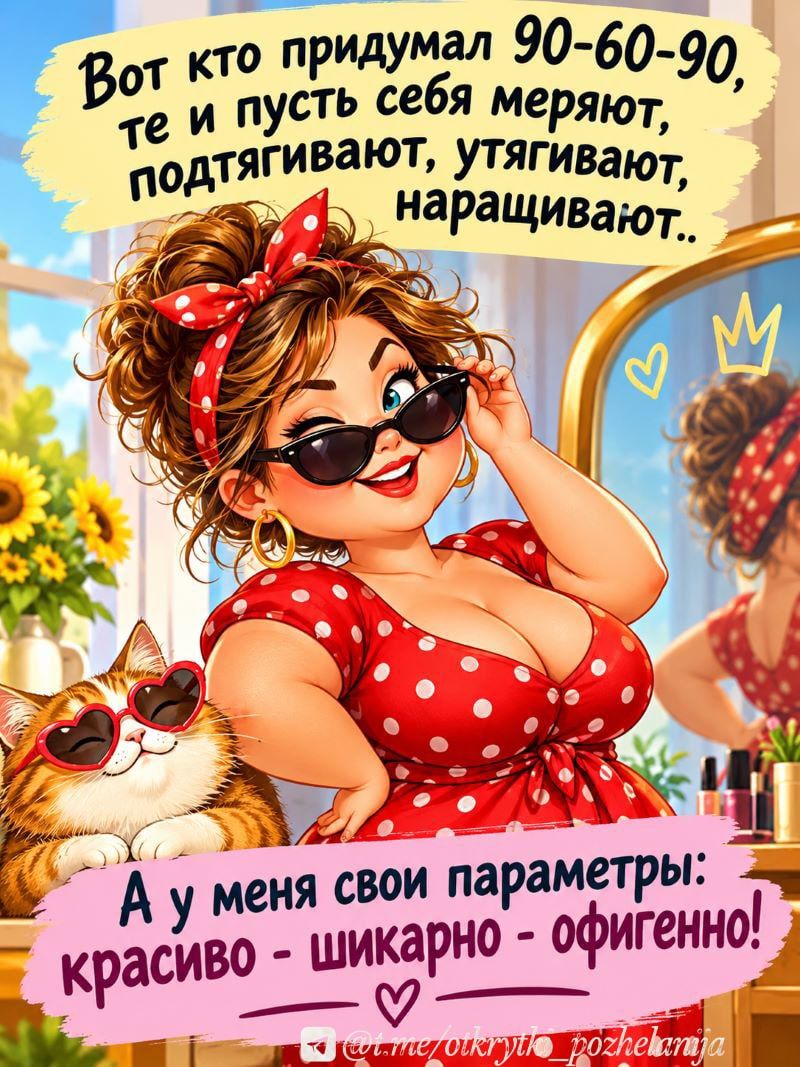 Вот кто придумал 90-60-90, те и пусть себя меряют, подтягивают, утягивают, наращивают.. А у меня свои параметры: красиво - шикарно - офигенно!