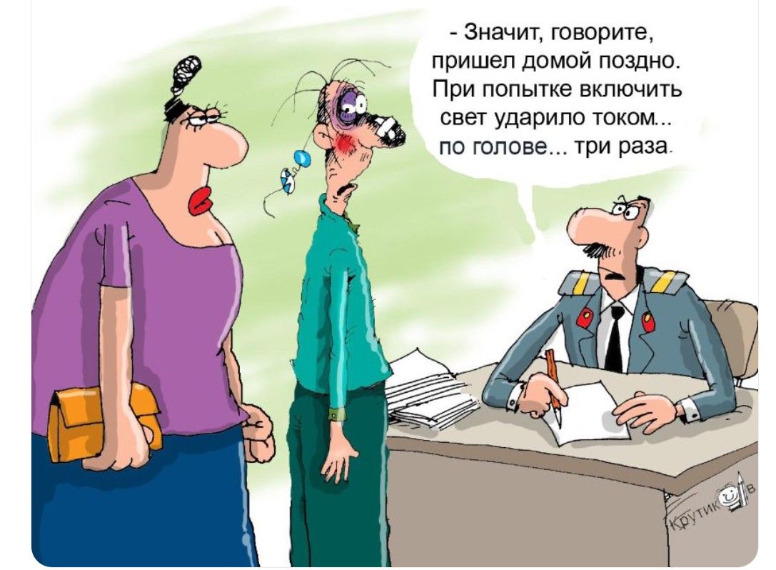 Значит, говорите, пришел домой поздно. При попытке включить свет ударило током... по голове... три раза.