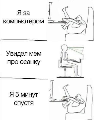 Я за компьютером Увидел мем про осанку Я 5 минут спустя