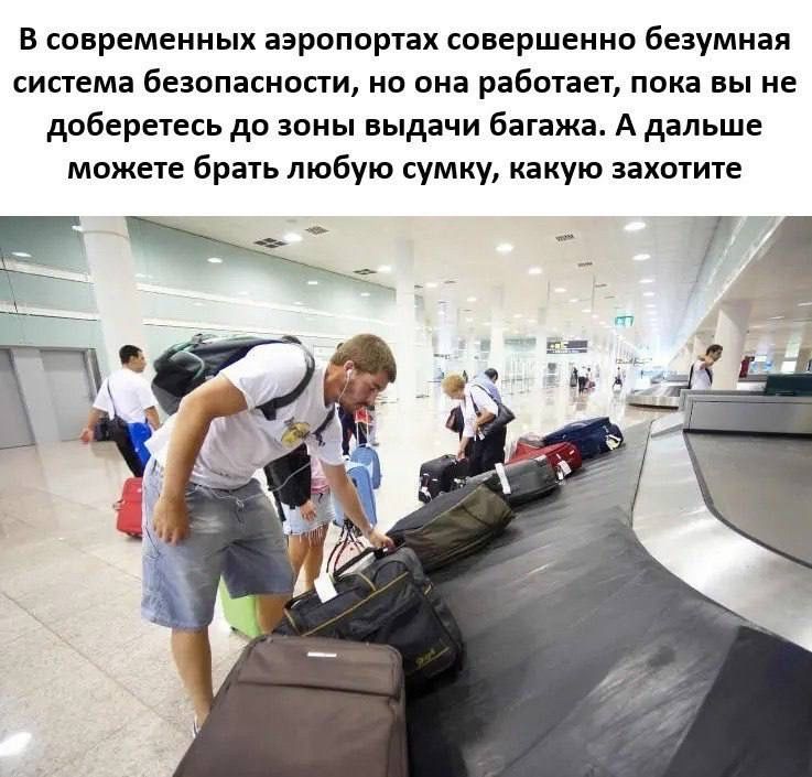 В современных аэропортах совершенно безумная система безопасности, но она работает, пока вы не доберетесь до зоны выдачи багажа. А дальше можете брать любую сумку, какую захотите