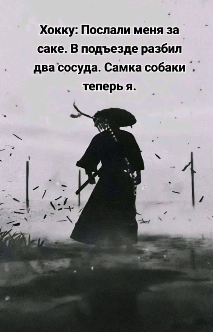 Хокку: Послали меня за саке. В подъезде разбил два сосуда. Самка собаки теперь я.