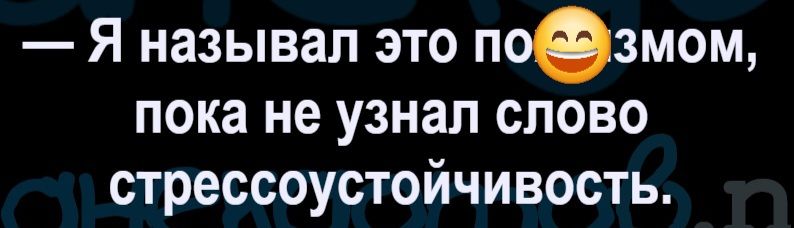 — Я называл это пиздецмозмом, пока не узнал слово стрессоустойчивость.