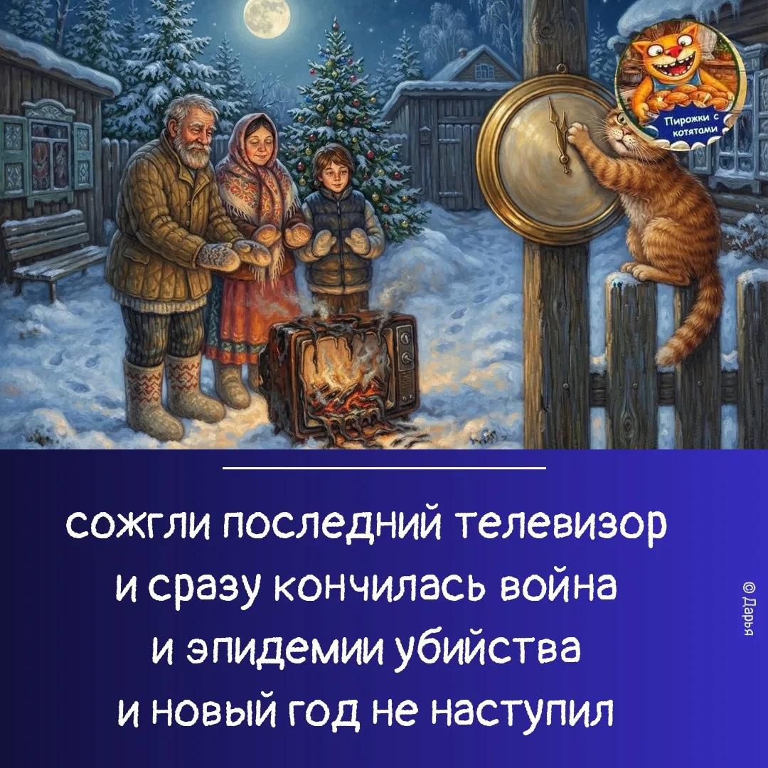сожгли последний телевизор и сразу кончилась война и эпидемии убийства и новый год не наступил