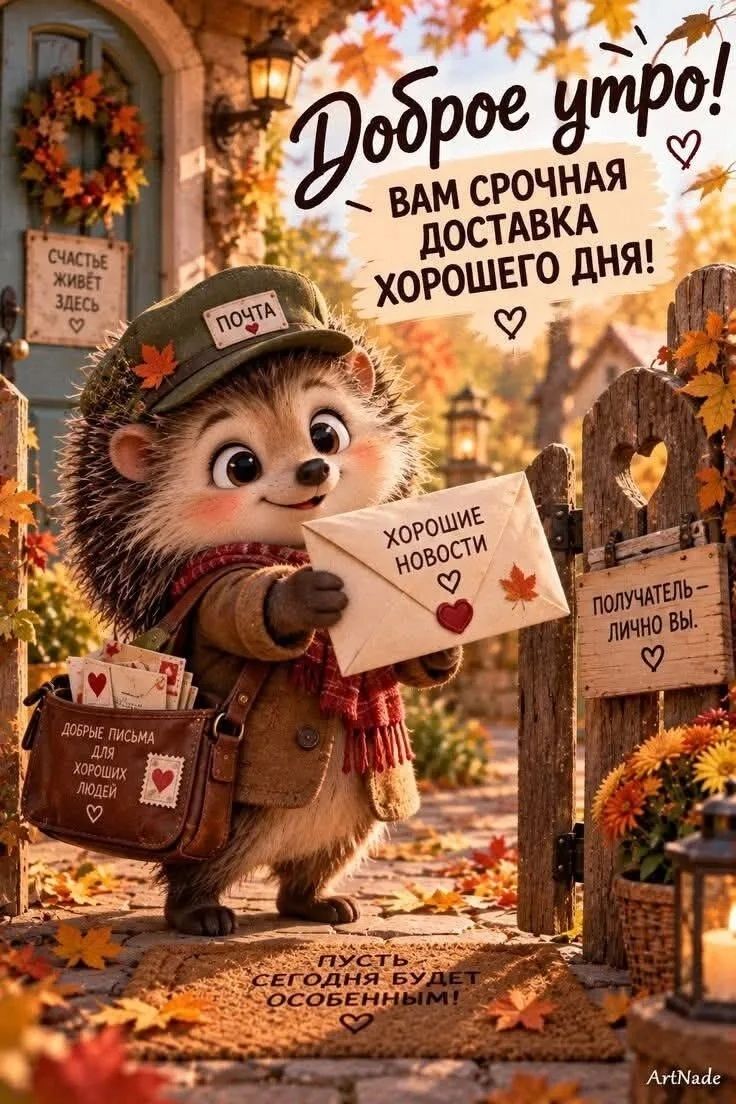 Доброе утро! Вам срочная доставка хорошего дня! Счастье живёт здесь. Почта. Хорошие новости. Получатель - лично вы. Добрые письма для хороших людей. Пусть сегодня будет особенным!