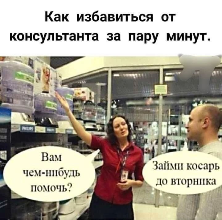 Как избавиться от консультанта за пару минут. Вам чем-нибудь помочь? Займи косарь до вторника