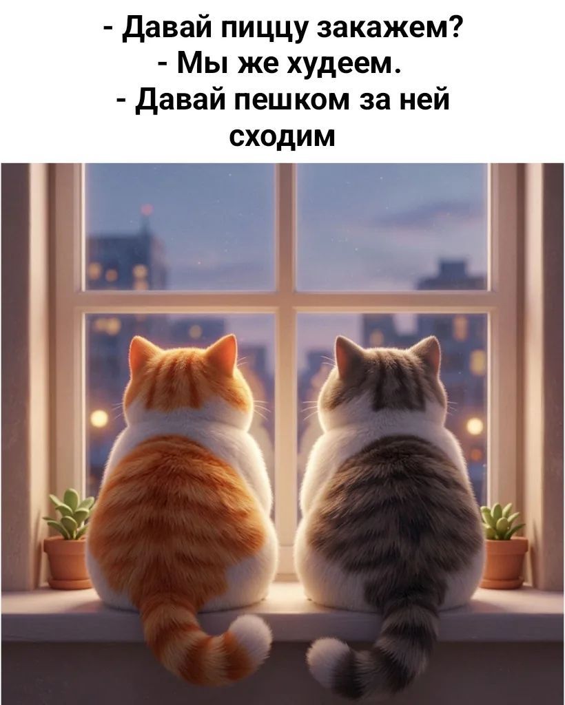 - Давай пиццу закажем? - Мы же худеем. - Давай пешком за ней сходим