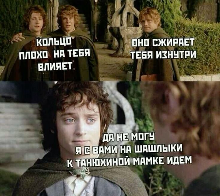 КОЛЬЦО ПЛОХО НА ТЕБЯ ВЛИЯЕТ. ОНО СЖИРАЕТ ТЕБЯ ИЗНУТРИ. ДА НЕ МОГУ Я С ВАМИ НА ШАШЛЫКИ К ТАНЮХИНОЙ МАМКЕ ИДЕМ