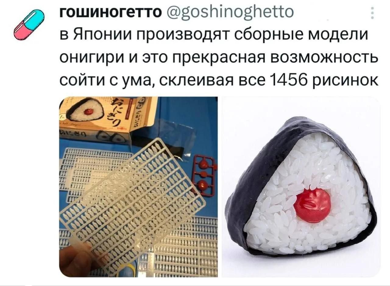 гошиногетто @goshinoghetto в Японии производят сборные модели онигири и это прекрасная возможность сойти с ума, склеивая все 1456 рисинок