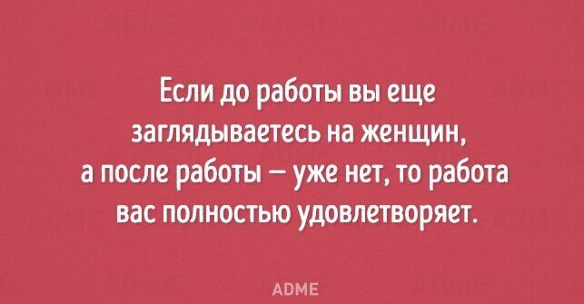 Если до работы вы еще заглядываетесь на женщин, а после работы – уже нет, то работа вас полностью удовлетворяет. ADME