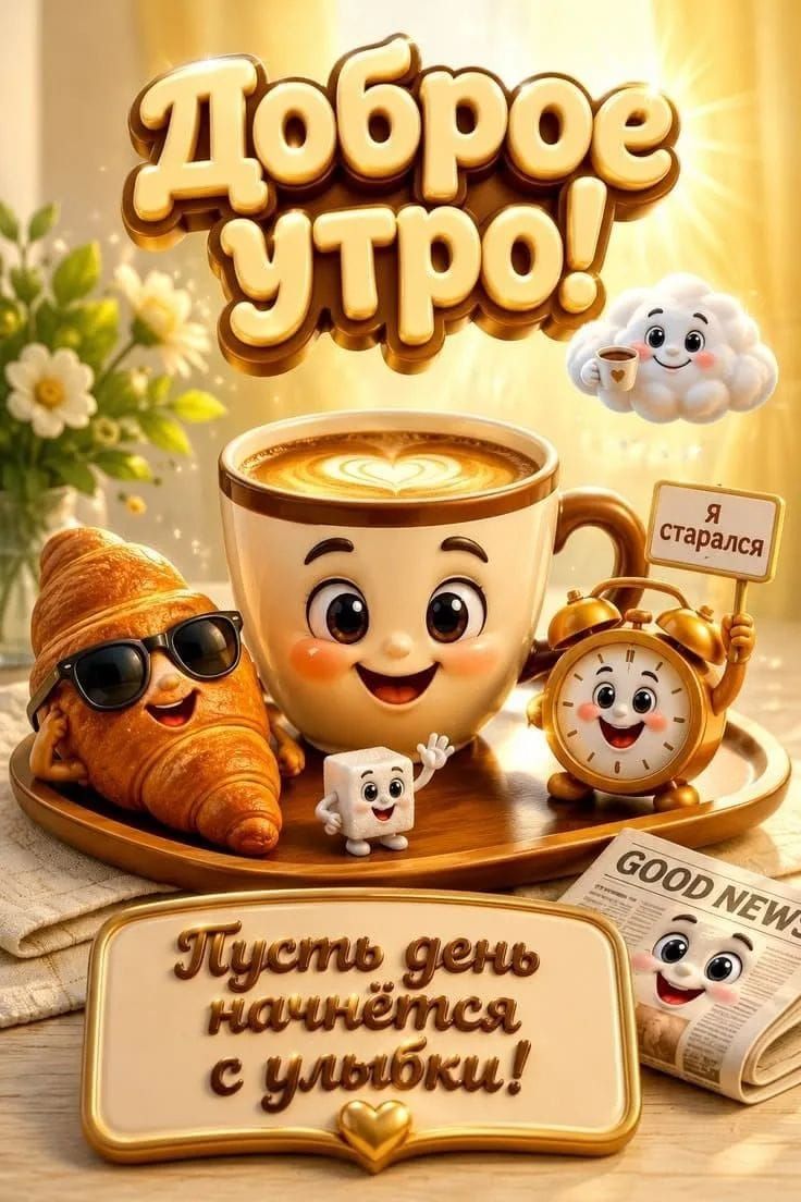 Доброе утро! Я старался. Пусть день начнётся с улыбки! GOOD NEWS