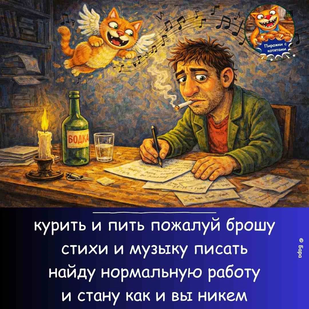 курить и пить пожалуй брошу стихи и музыку писать найду нормальную работу и стану как и вы никем