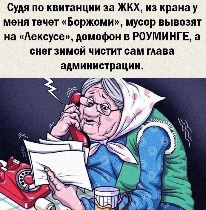 Судя по квитанции за ЖКХ, из крана у меня течет «Боржоми», мусор вывозят на «Лексусе», домофон в РОУМИНГЕ, а снег зимой чистит сам глава администрации.