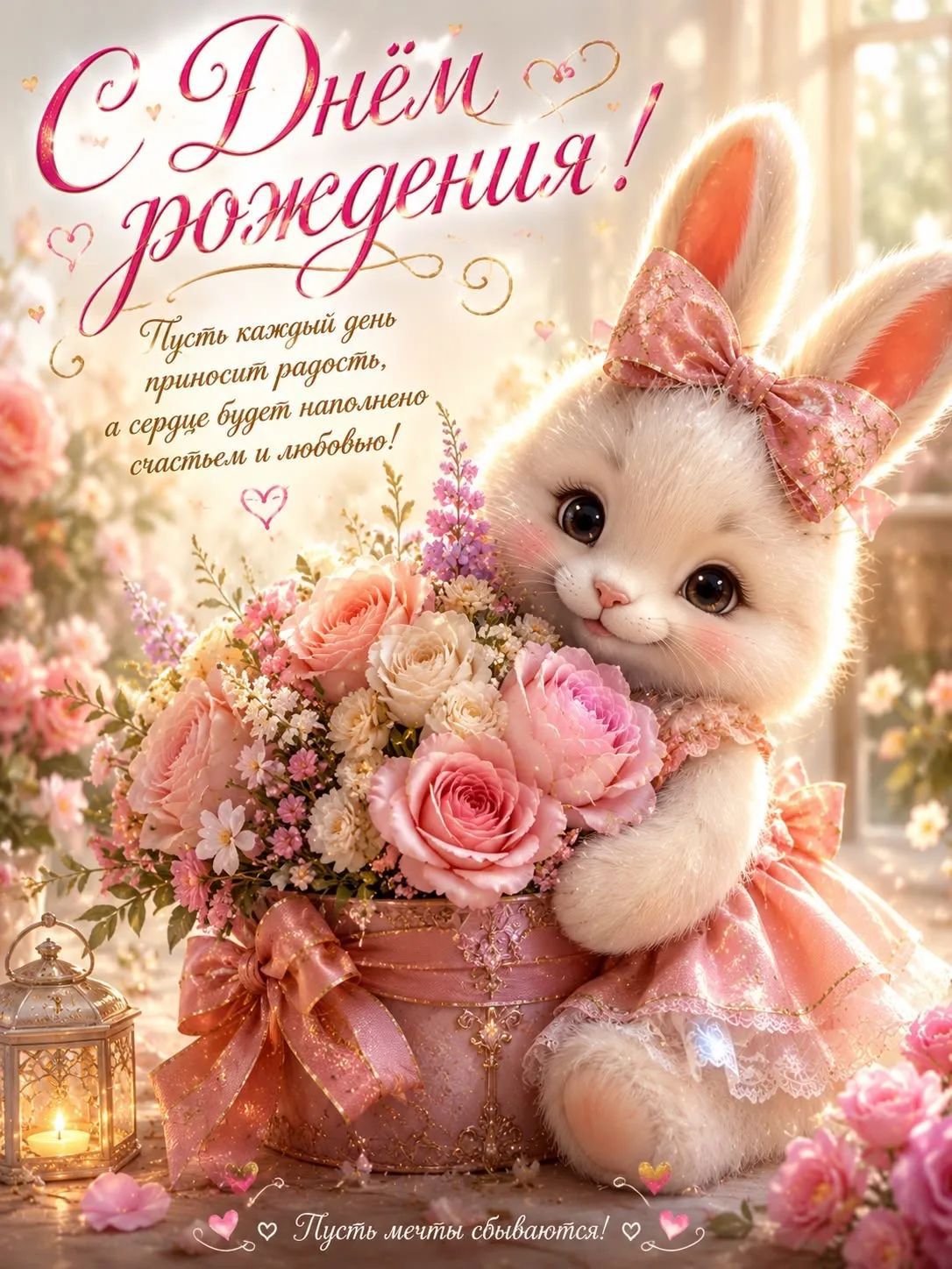 С Днём рождения! Пусть каждый день приносит радость, а сердце будет наполнено счастьем и любовью! Пусть мечты сбываются!