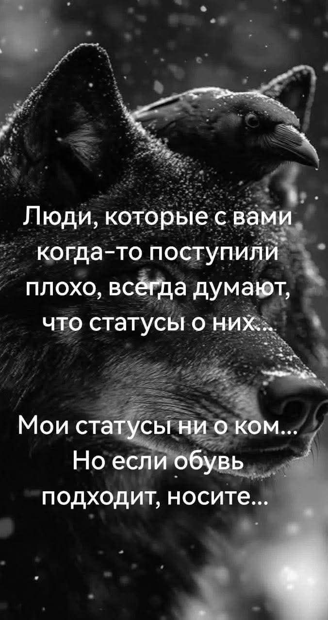 Люди, которые с вами когда-то поступили плохо, всегда думают, что статусы о них... Мои статусы ни о ком... Но если обувь подходит, носите...