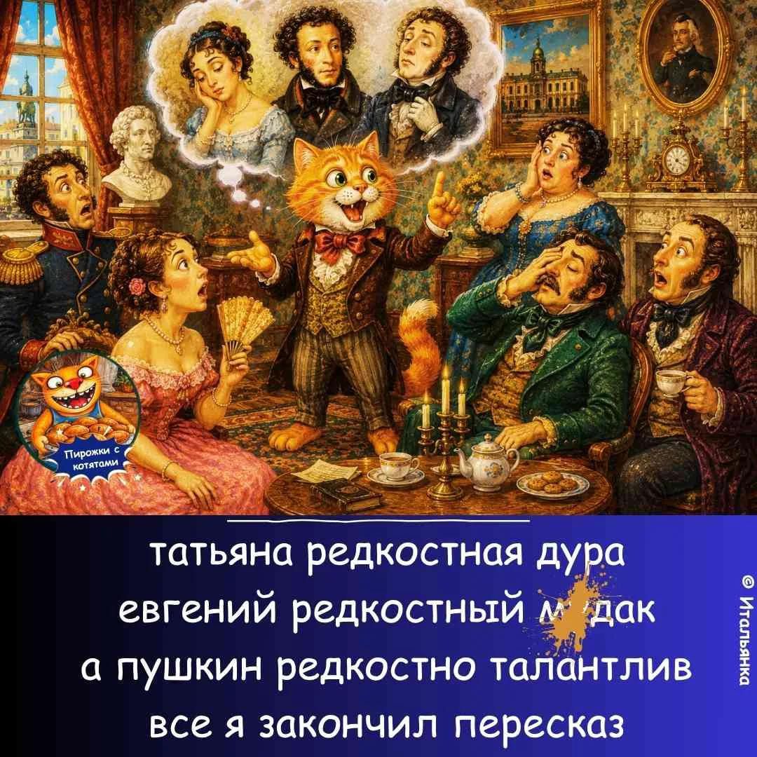 татьяна редкостная дура евгений редкостный мудак а пушкин редкостно талантлив все я закончил пересказ